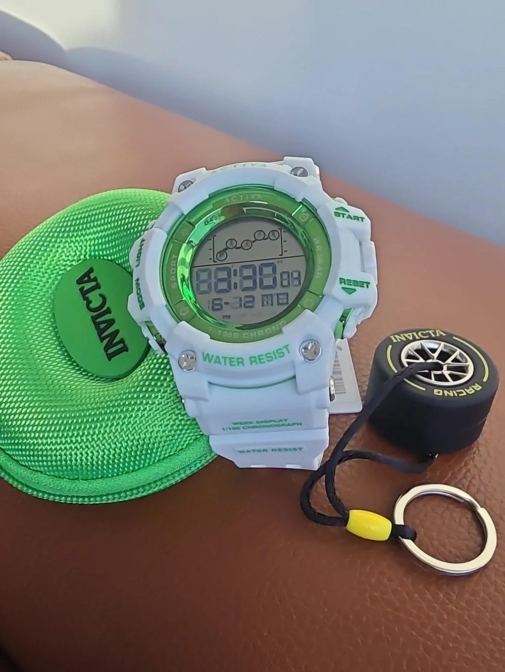 ACTIVA X INVICTA NWT White and Green Digital Chronograph Watch With Keychain